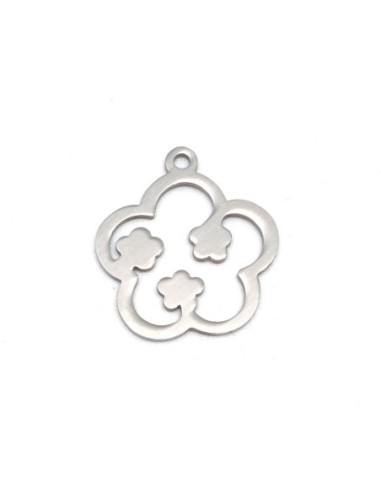 pendentif fleur argenté en métal acier inoxydable 21mm