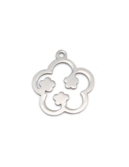 pendentif fleur argenté en métal acier inoxydable 21mm