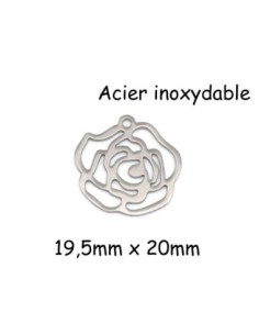breloque fleur camélia argenté en acier inoxydable
