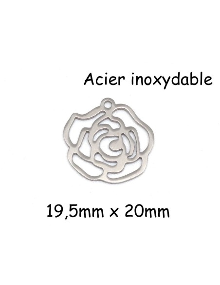 breloque fleur camélia argenté en acier inoxydable
