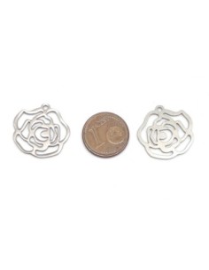 breloque fleur camélia argenté en acier inoxydable 2