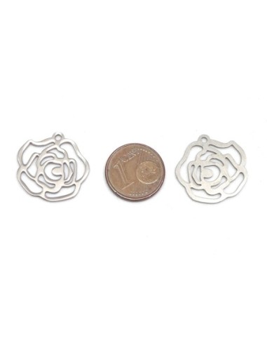 pendentif fleur camélia argenté en acier inoxydable