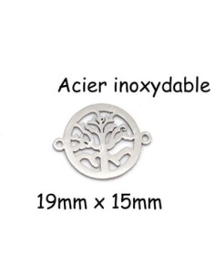 Perle connecteur arbre de vie argenté en acier inoxydable travaillé