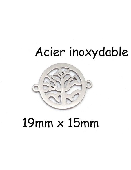 Perle connecteur arbre de vie argenté en acier inoxydable travaillé
