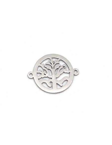Perle intercalaire de jonction arbre de vie argenté en acier inoxydable travaillé