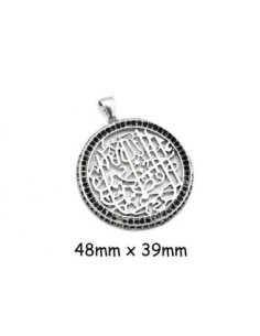Pendentif rond en métal argenté ajouré travaillé style ethnique 48mm