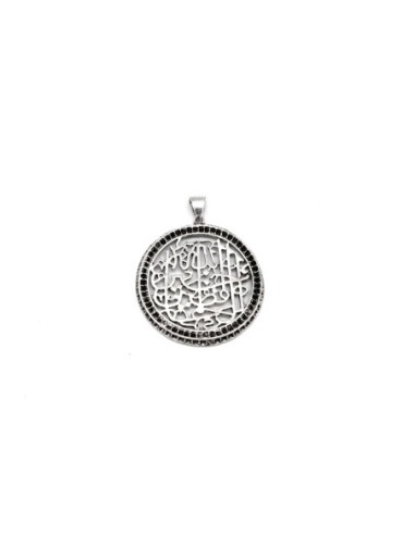 Pendentif argenté pas cher rond en métal ajouré travaillé style ethnique