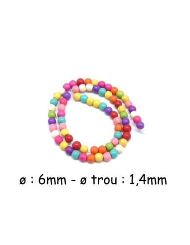 100 perles ronde 4mm en pierre reconstitué "Howlite" multicolore, coloris assorties