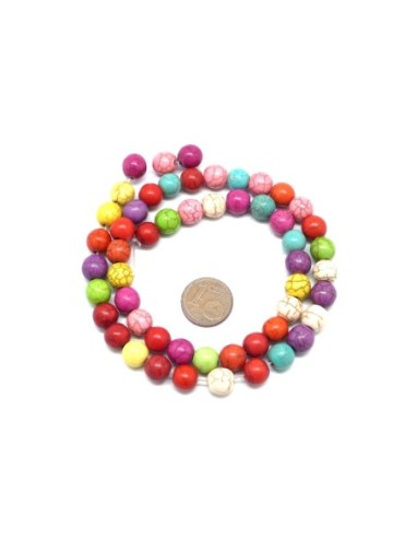 perle ronde 8mm pas chère en pierre reconstitué "Howlite" multicolore, coloris assorties