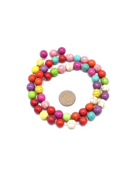 perle ronde 8mm pas chère en pierre reconstitué "Howlite" multicolore, coloris assorties