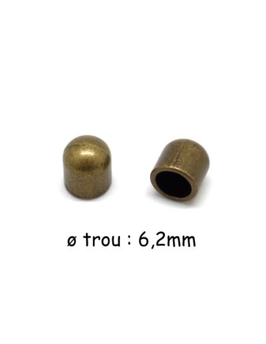 Perle embout  bronze tube de finition pour cordon de 6mm en métal