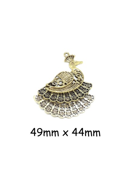 pendentif paon pas cher en métal doré pâle
