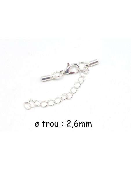 Fermoir embout rond 2mm pas cher en métal argenté brillant