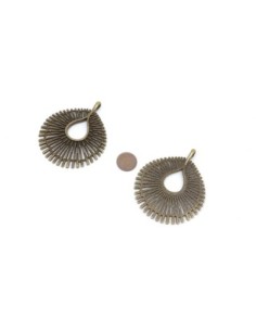 Grand pendentif éventail bronze en métal travaillé ajouré 67mm 2