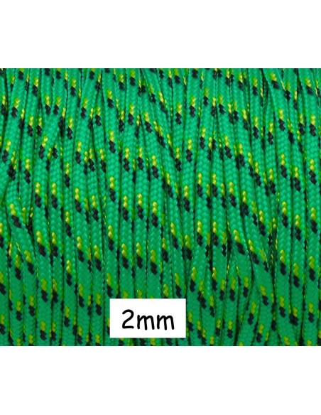 paracorde 2mm cordon nylon tressé corde nylon gainé vert, noir, jaune