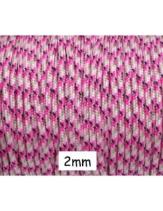 paracorde 2mm cordon nylon tressé rose fuchsia, blanc, noir