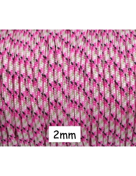 paracorde 2mm cordon nylon tressé rose fuchsia, blanc, noir