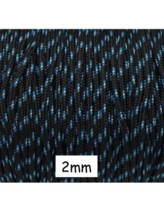 paracorde 2mm cordon nylon tressé noir, bleu et blanc