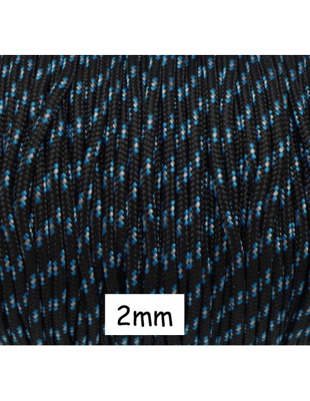 paracorde 2mm cordon nylon tressé noir, bleu et blanc