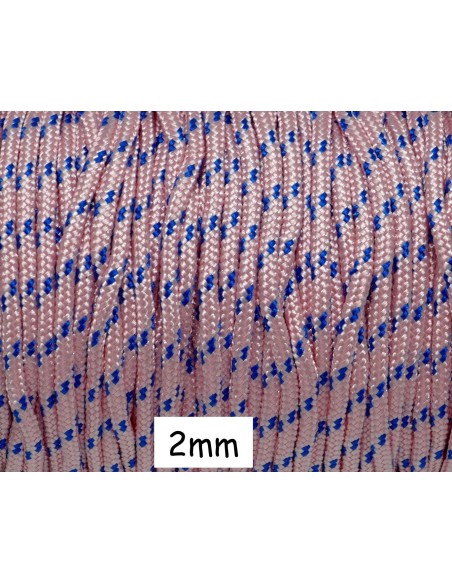 paracorde 2mm pas chère cordon nylon tressé, gainé rose pâle et bleu