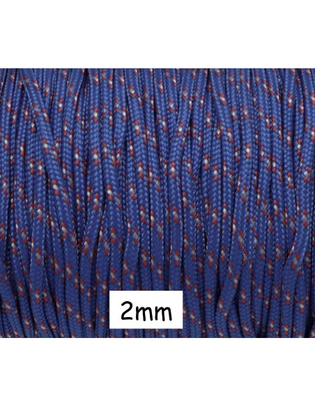 paracorde 2mm bleu, rouge et blanc cordon nylon tressé, gainé