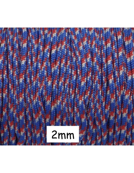 paracorde 2mm bleu blanc rouge cordon nylon tressé, gainé