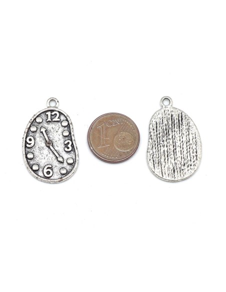 Pendentif pas cher horloge argenté en métal style horloge molle