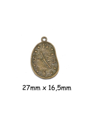 Breloque horloge bronze en métal style horloge molle