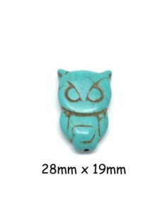 perle Hibou en pierre imitation turquoise "Howlite"  28mm x 19mm