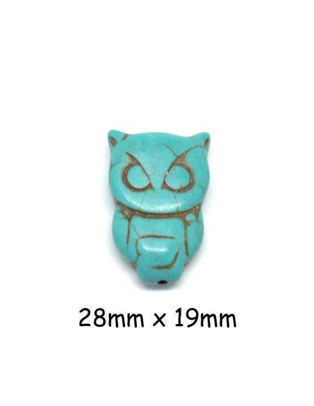 perle Hibou en pierre imitation turquoise "Howlite"  28mm x 19mm