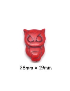 perle Hibou en pierre imitation turquoise "Howlite" rouge 28mm x 19mm