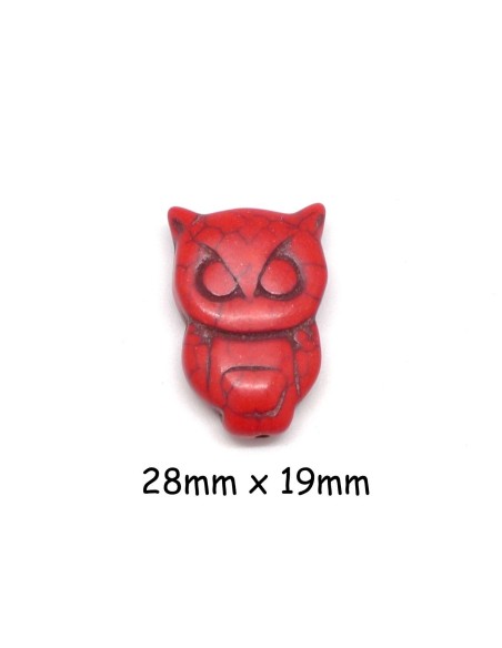 perle Hibou en pierre imitation turquoise "Howlite" rouge 28mm x 19mm