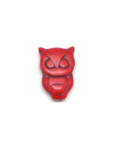 perle Hibou en pierre imitation turquoise "Howlite" rouge 28mm x 19mm pas chère