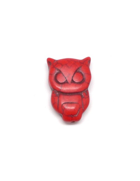 perle Hibou en pierre imitation turquoise "Howlite" rouge 28mm x 19mm pas chère