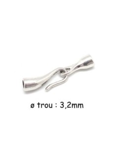 Petit Fermoir crochet pour cordon cuir de 3mm en métal argenté lisse