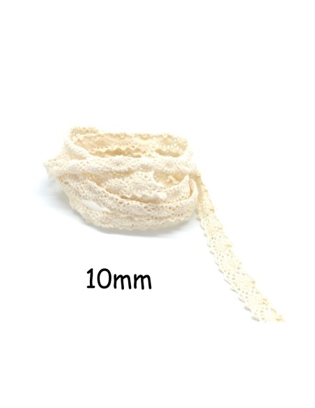 Ruban Galon dentelle fantaisie 10mm en coton de couleur beige clair