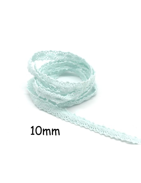 Ruban Galon dentelle fantaisie 10mm en coton vert pastel