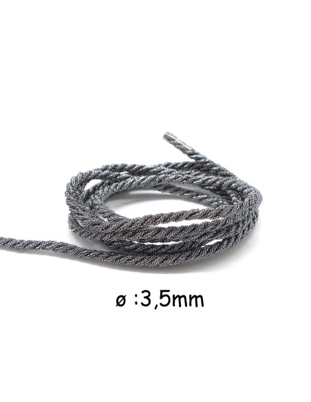 Cordon mouliné en coton et lurex effet métallisé noir et argenté 3,5mm