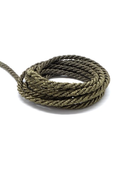1M Cordon mouliné en coton et lurex effet métallisé doré et noir 3,5mm