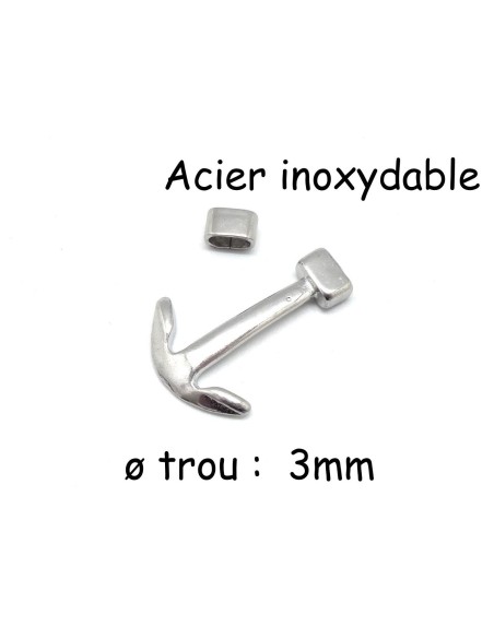 Fermoir ancre marine en acier inox pour cordon de 3mm
