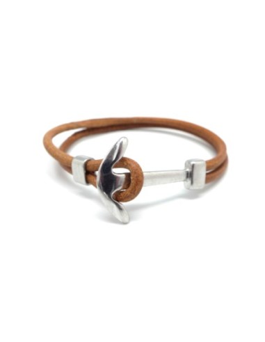 Fermoir ancre marine argente en acier inoxydable avec passant pour cordon de 3mm