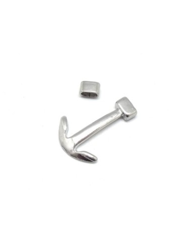 Fermoir ancre marine argente en acier inoxydable avec passant pour cordon de 3mm