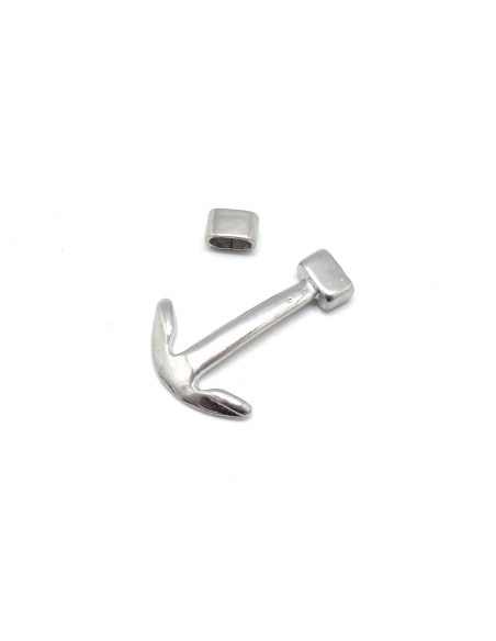 Fermoir ancre marine argente en acier inoxydable avec passant pour cordon de 3mm