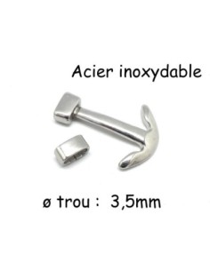 Fermoir ancre marine argente en acier inoxydable avec passant pour cordon de 3,5mm