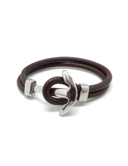 Fermoir ancre marine argente en acier inox avec passant pour cordon cuir