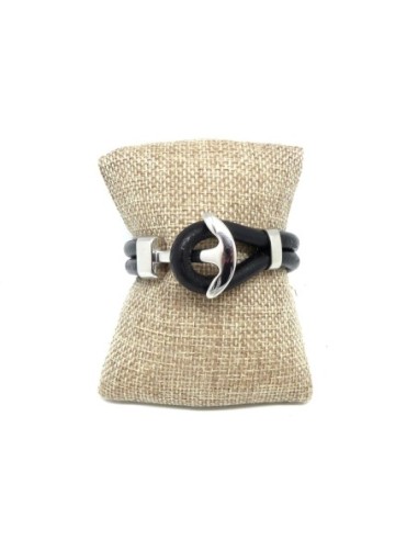 Fermoir ancre marine et passe cuir en acier inox pour cordon de 6mm