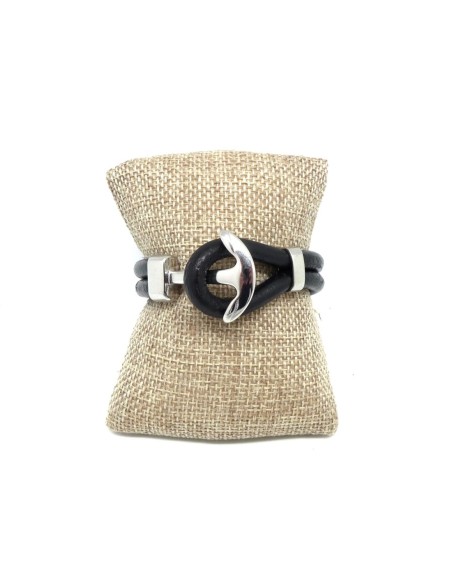 Fermoir ancre marine et passe cuir en acier inox pour cordon de 6mm