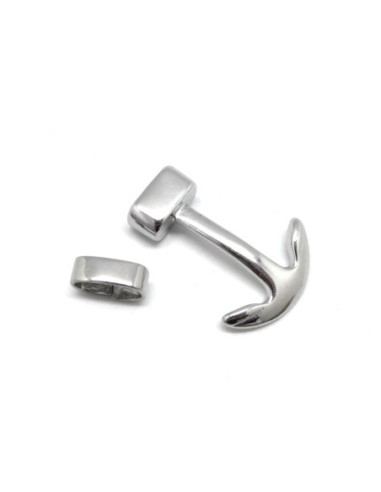 Fermoir ancre marine et passant argente en acier inox pour cordon de 6mm