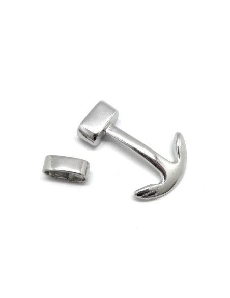 Fermoir ancre marine et passant argente en acier inox pour cordon de 6mm