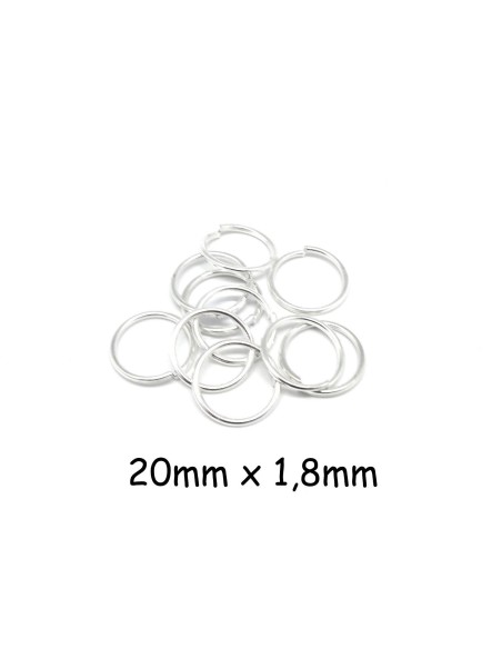 15 anneaux de jonction épais, résistant en métal argenté brillant 20mm x 1,8mm